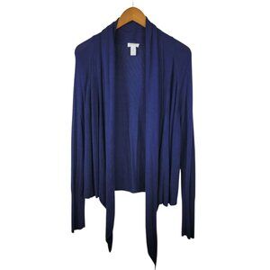 Chicos Size 2 Large Open Front Drape Cardigan Sweater Navy Blue Lightweight